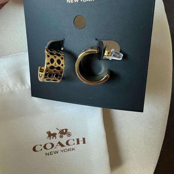 Coach Gold and Black huggie Hoop Earrings - Picture 2 of 4